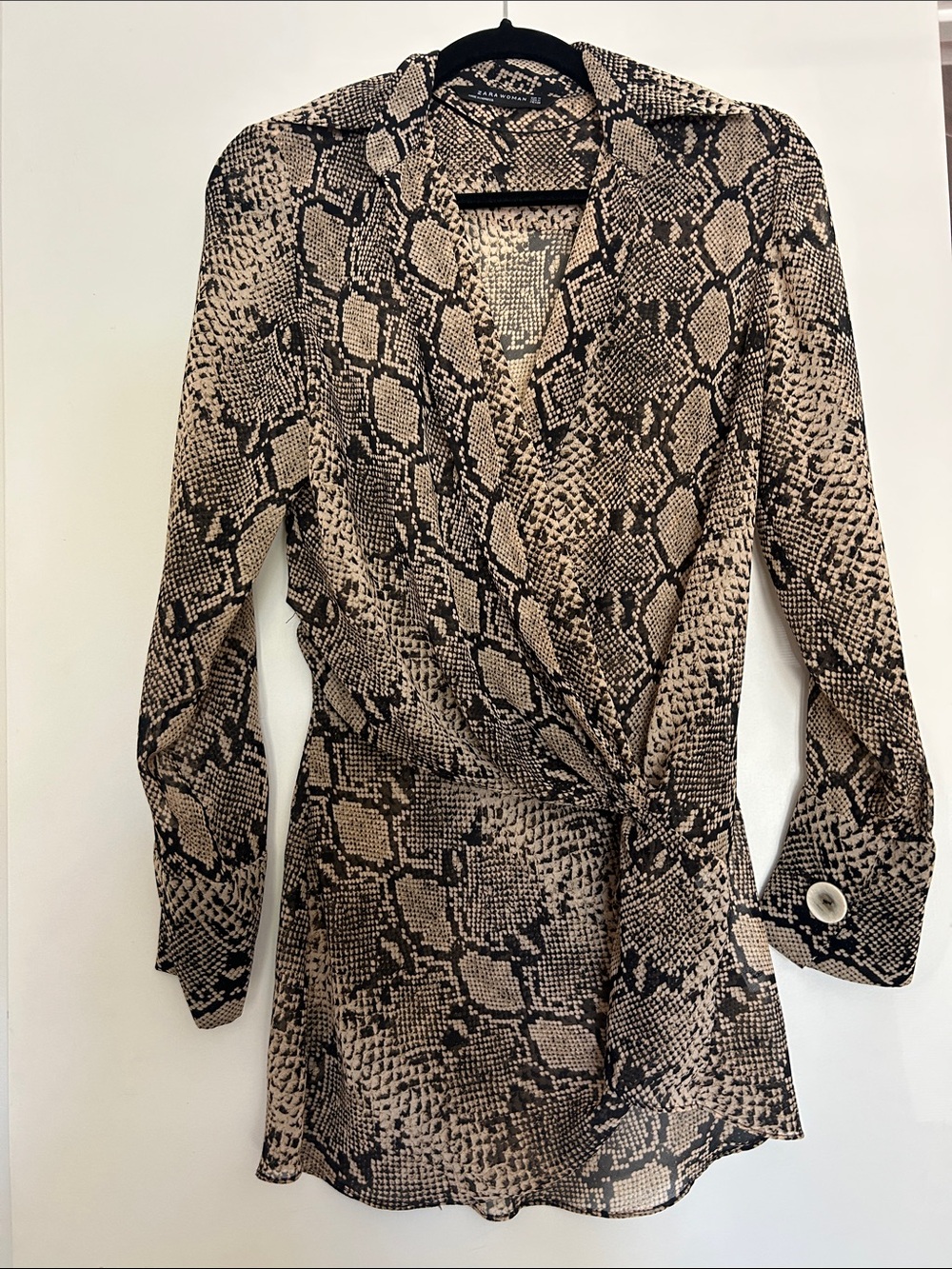 Zara Snake Print Wrap Tunic in Black and Cream